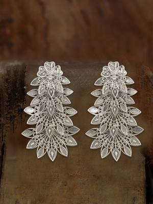 Women traditional indian matte silver oxidised studded drop leaf earring 1