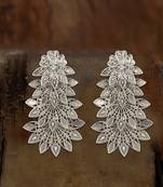 Women traditional indian matte silver oxidised studded drop leaf earring