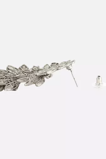 Women traditional indian matte silver oxidised studded drop leaf earring