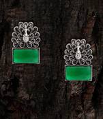 Women silver plated peacock design stone studded earrings