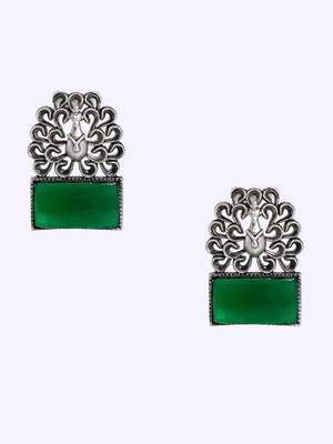 Women silver plated peacock design stone studded earrings 3