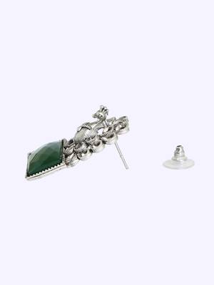 Women silver plated peacock design stone studded earrings 4