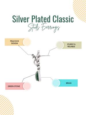 Women silver plated peacock design stone studded earrings 5
