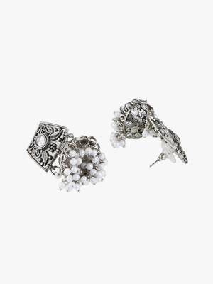 Oxidised silver-plated pearl-tessel dome shaped jhumki 3
