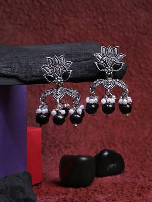 Oxidised stone-studded pearl-tessel jhumki 1