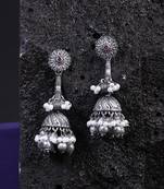 Oxidised silver-plated pearl-tessel dome shaped jhumki