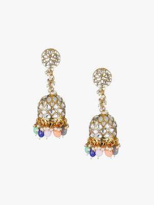 Oxidised silver-plated kundan-studded pearl-tessel dome shaped jhumki 3