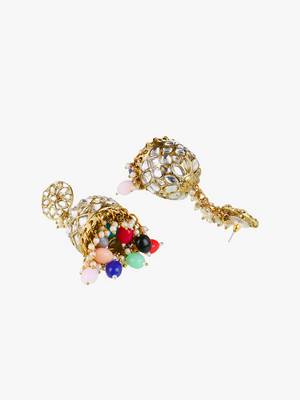 Oxidised silver-plated kundan-studded pearl-tessel dome shaped jhumki 4