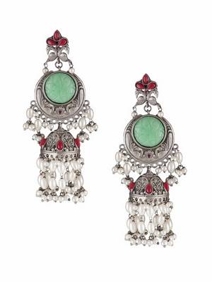 Oxidised multi stone-studded pearl-tessels jhumkis 3