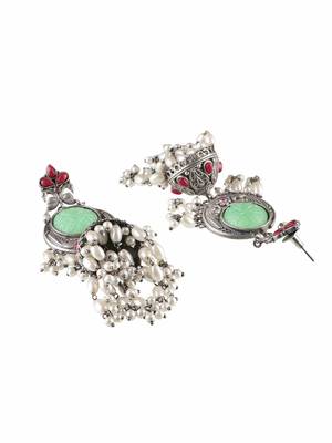 Oxidised multi stone-studded pearl-tessels jhumkis 4