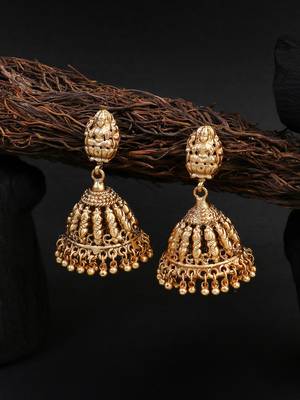 Women gold-plated laxmi temple jhumkis 1