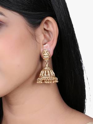 Women gold-plated laxmi temple jhumkis 2