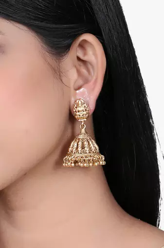 Women gold-plated laxmi temple jhumkis