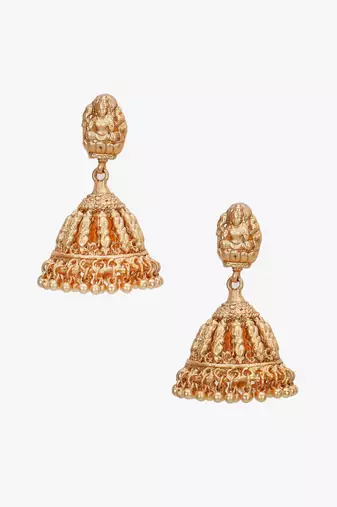 Women gold-plated laxmi temple jhumkis