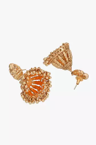 Women gold-plated laxmi temple jhumkis