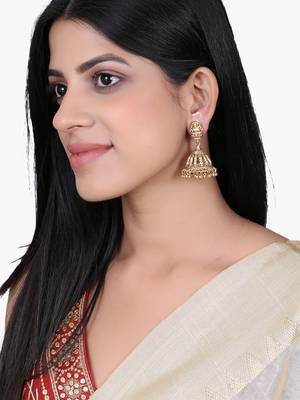Women gold-plated laxmi temple jhumkis 5