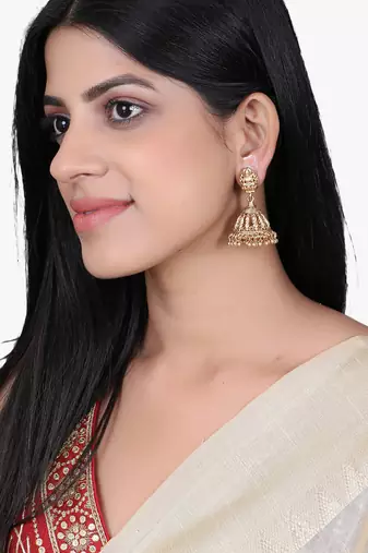 Women gold-plated laxmi temple jhumkis