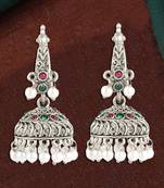 Women oxidised silver plated peacock shape jhumkis