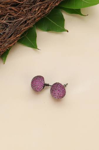 Women rhodium plated purple amethyst pave zirconia stud earring