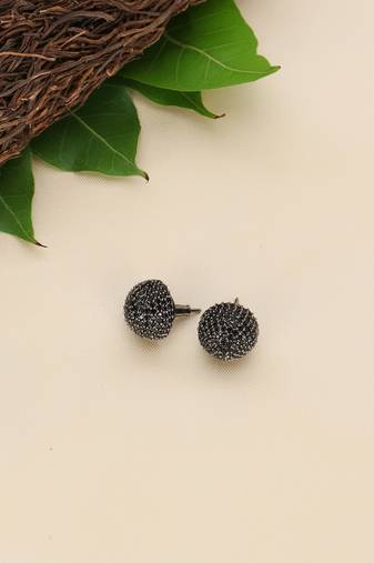 Women rhodium plated black amethyst pave zirconia stud earring