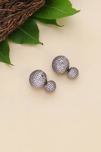 Women rhodium plated bomber studs with cubic zirconia stones