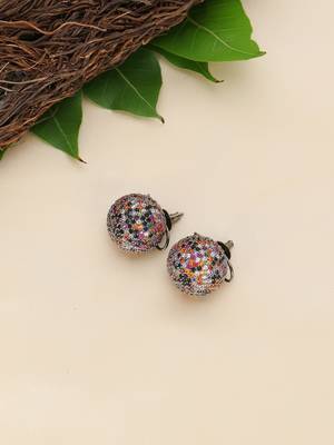 Women multicolor stone-studded circular earrings 1