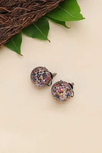 Women multicolor stone-studded circular earrings