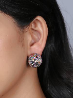 Women multicolor stone-studded circular earrings 2