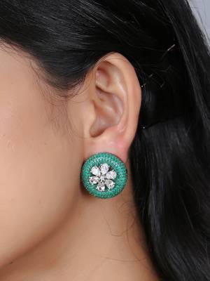 Women flower green stone studded oxidised stud earrings 2