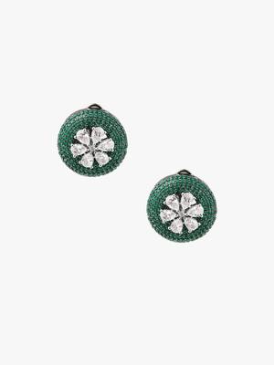 Women flower green stone studded oxidised stud earrings 3