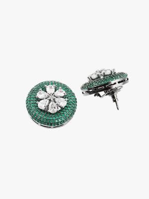 Women flower green stone studded oxidised stud earrings 4