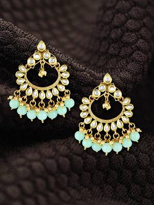 Women gold plated green chandbali earing 1