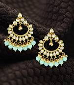 Women gold plated green chandbali earing