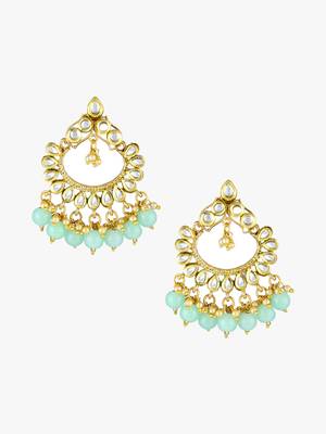 Women gold plated green chandbali earing 2