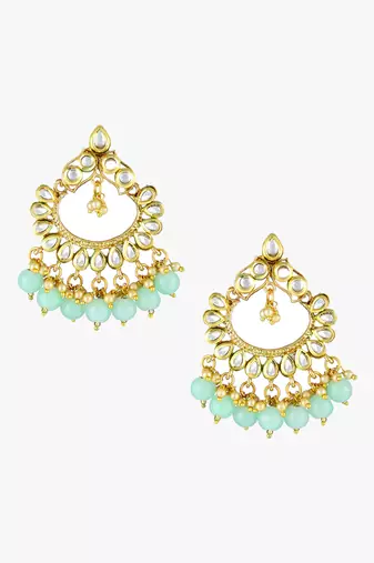Women gold plated green chandbali earing