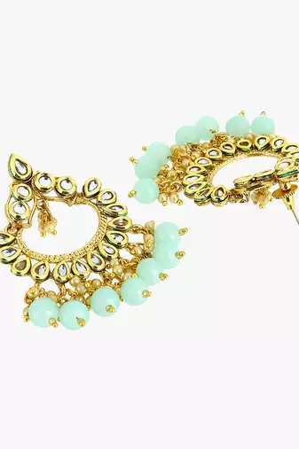 Women gold plated green chandbali earing
