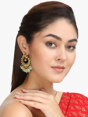 Women gold plated green chandbali earing 4