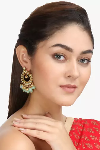 Women gold plated green chandbali earing