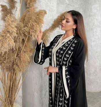Black Kaftan Georgette Embroidered Stone work Stitched Dress Party Wear Wedding Dresses 2