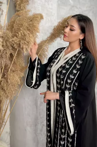 Black Kaftan Georgette Embroidered Stone work Stitched Dress Party Wear Wedding Dresses