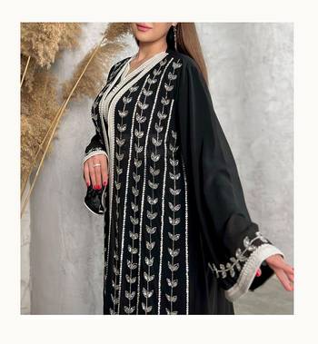 Black Kaftan Georgette Embroidered Stone work Stitched Dress Party Wear Wedding Dresses 3