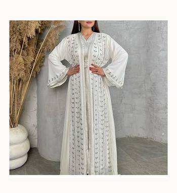 White Georgette Stone Work Kaftan for Women 1