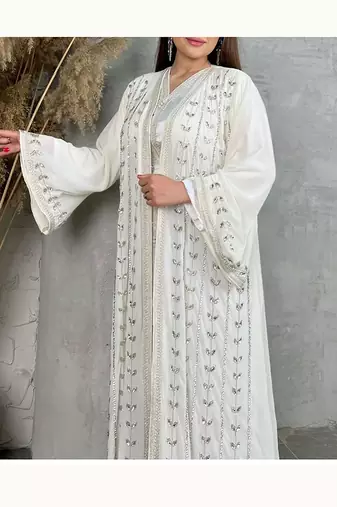 White Georgette Stone Work Kaftan for Women