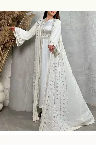White Georgette Stone Work Kaftan for Women