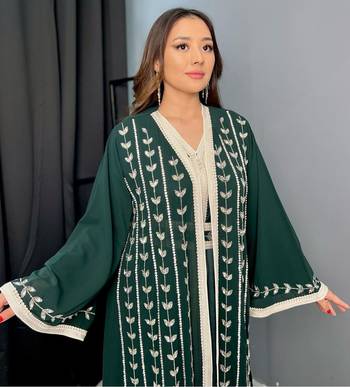 Green Kaftan Georgette Embroidered Stone work Stitched Dress Party Wear Wedding Dresses 2