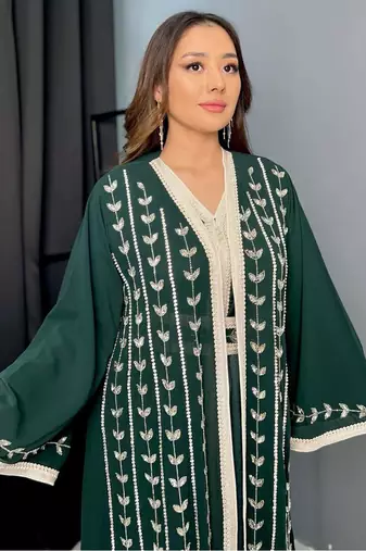 Green Kaftan Georgette Embroidered Stone work Stitched Dress Party Wear Wedding Dresses
