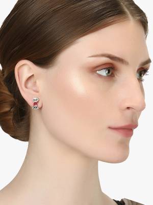 Silver-plated green and red flower studs 2