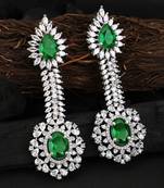 Women rhodium-plated cz stone green drop shaped earing