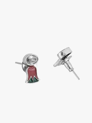 Silver-plated green and red flower studs 4