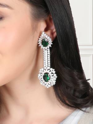 Women rhodium-plated cz stone green drop shaped earing 2